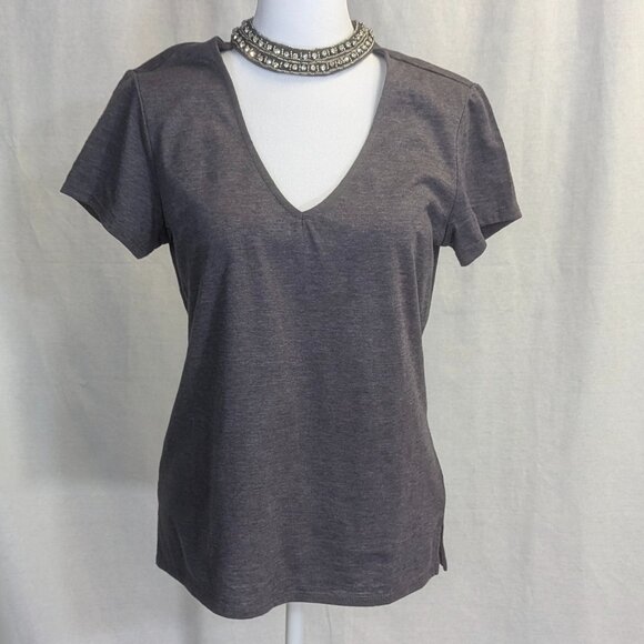 Boston Proper XS Gray Tee with Bejeweled Neck - Picture 4 of 13